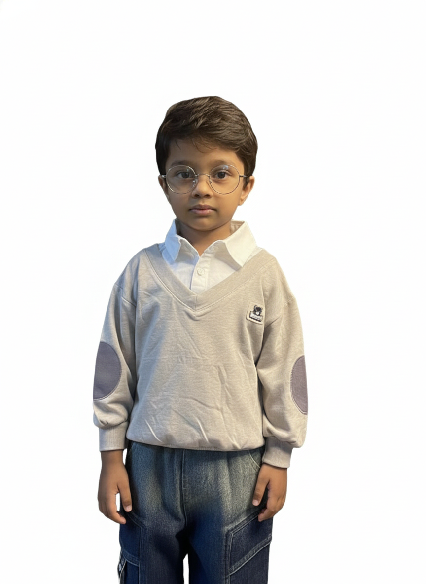 White Collared Full Sleeve Tshirt