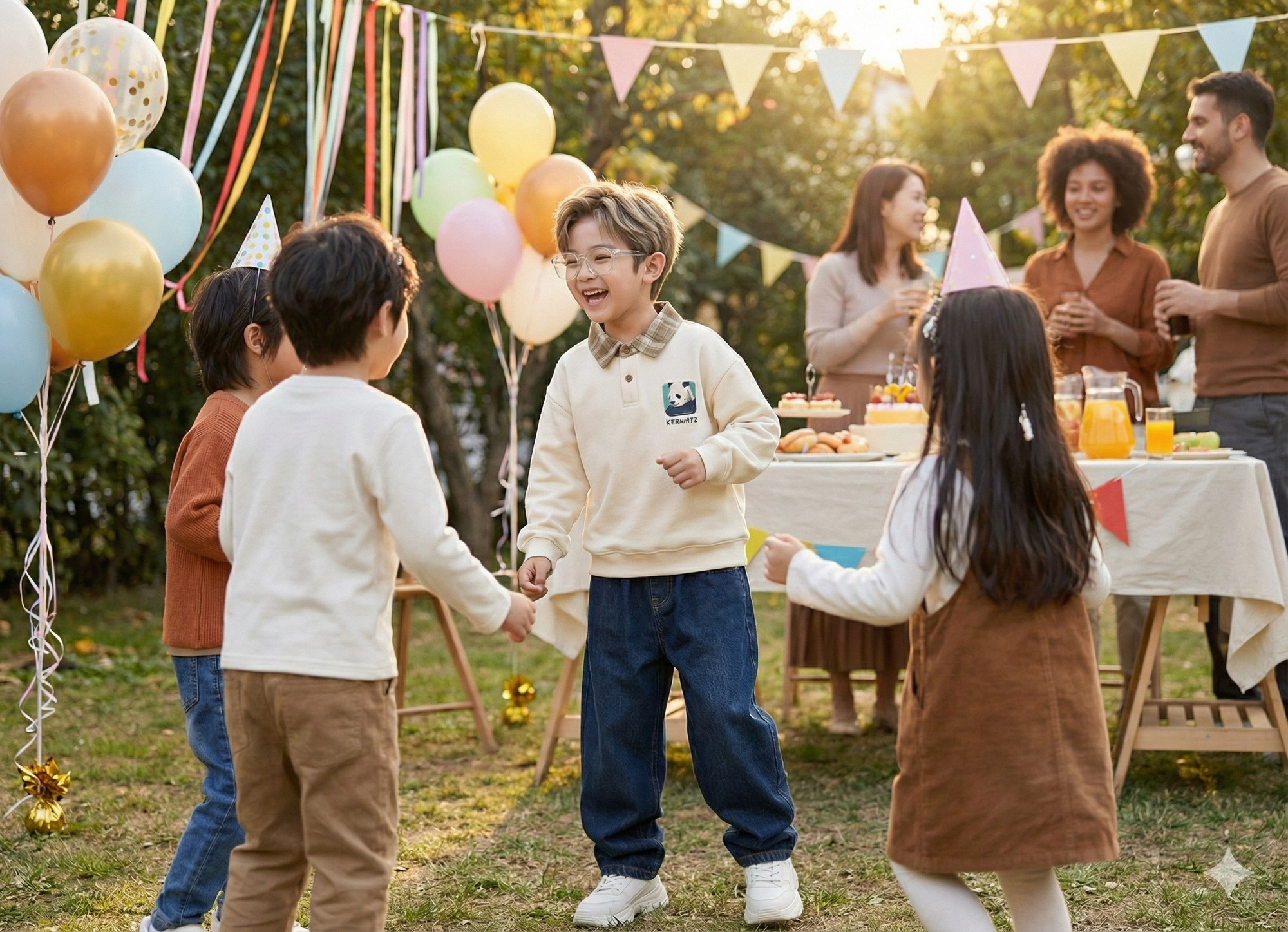 Panda Charm Checked-Collar Sweatshirt
