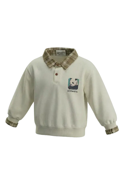 Panda Charm Checked-Collar Sweatshirt Hampp